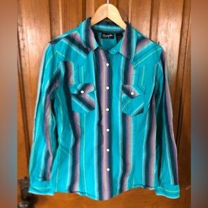 Wrangler Blue and Purple Pearl Snap Western Shirt